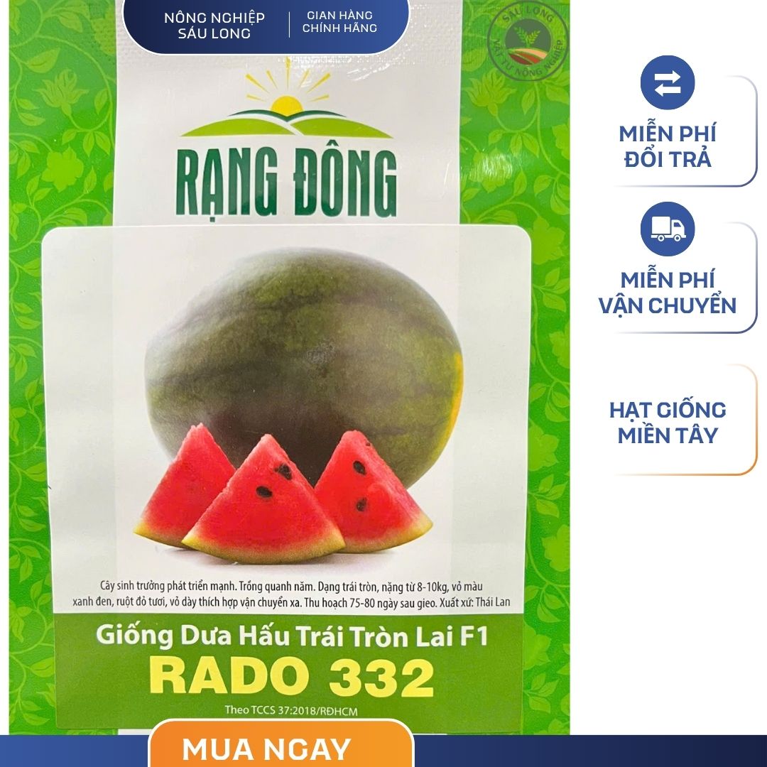 GÓI 10 HẠT – HẠT GIỐNG DƯA HẤU TRÁI TRÒN RADO 332 RẠNG ĐÔNG