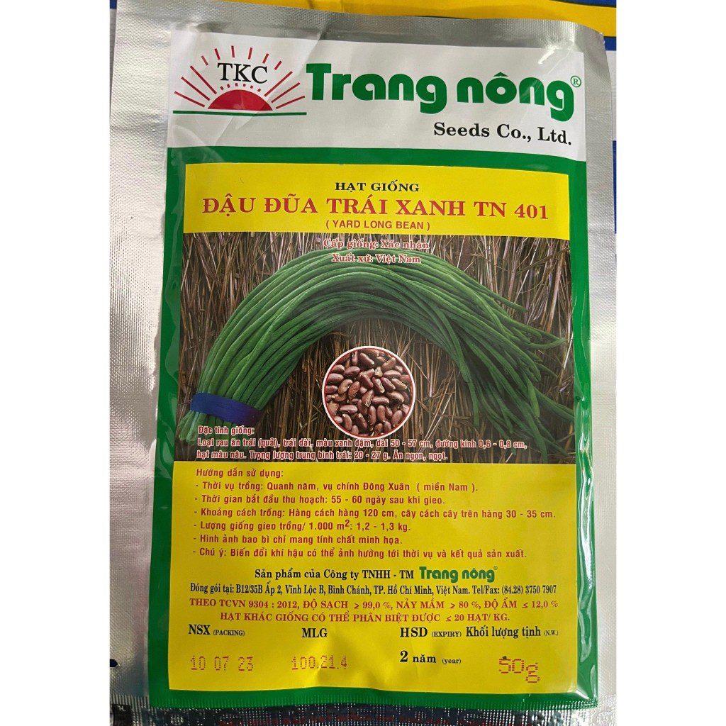 GÓI 50 GRAM - HẠT GIỐNG ĐẬU ĐŨA TRÁI XANH TN 401 TRANG NÔNG