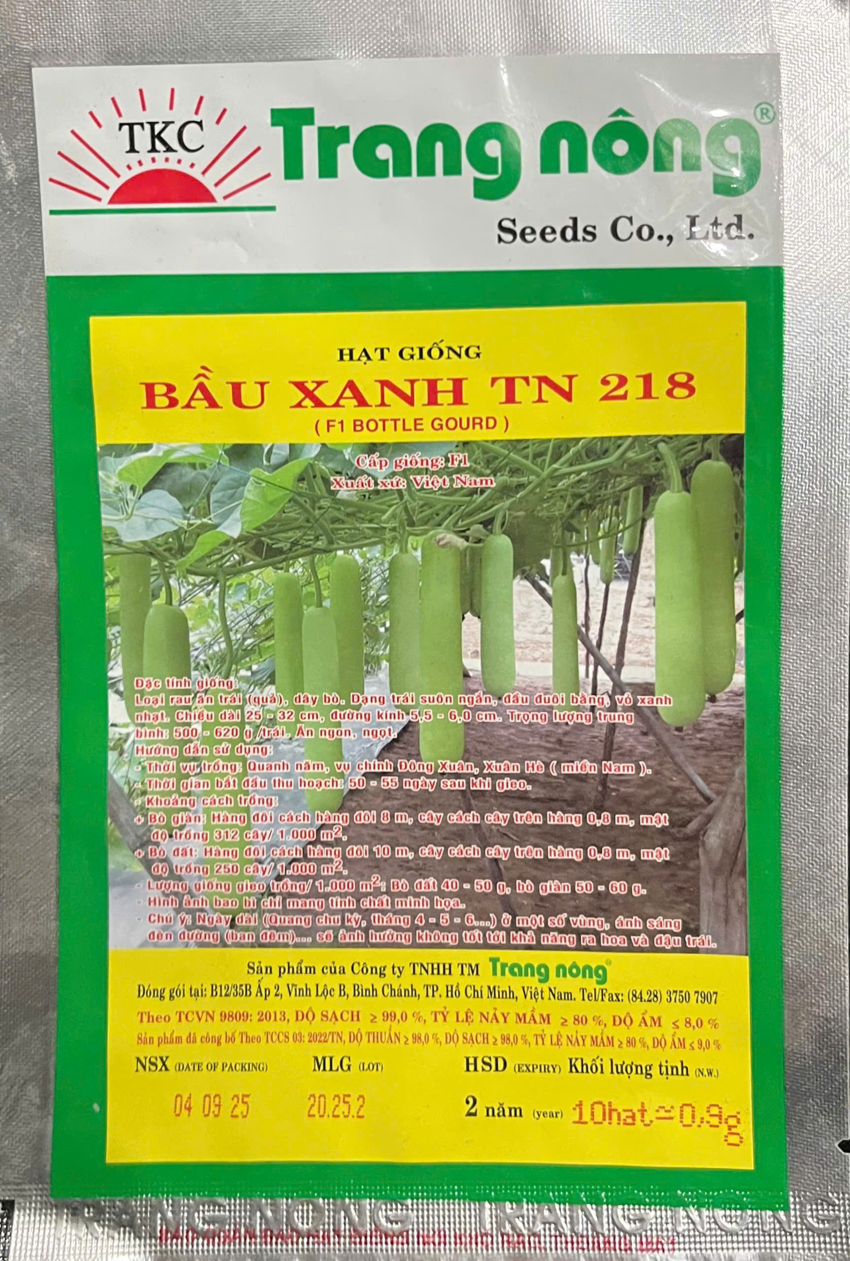 GÓI 10 HẠT - HẠT GIỐNG BẦU XANH TN218 TRANG NÔNG - TRÁI ĐẸP