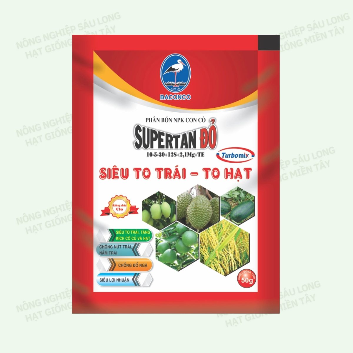 Phân bón hòa tan SUPERTAN ĐỎ 50gr – Cây khỏe, trái lớn, chất lượng vượt trội.