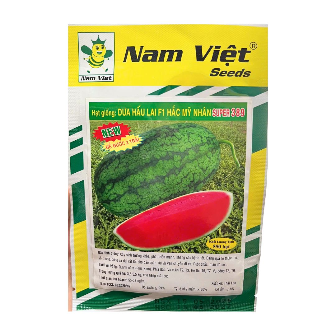 Hạt Giống Dưa Hấu Lai F1 Hắc Mỹ Nhân Super 389 – 550 Hạt – Nam Việt Seeds