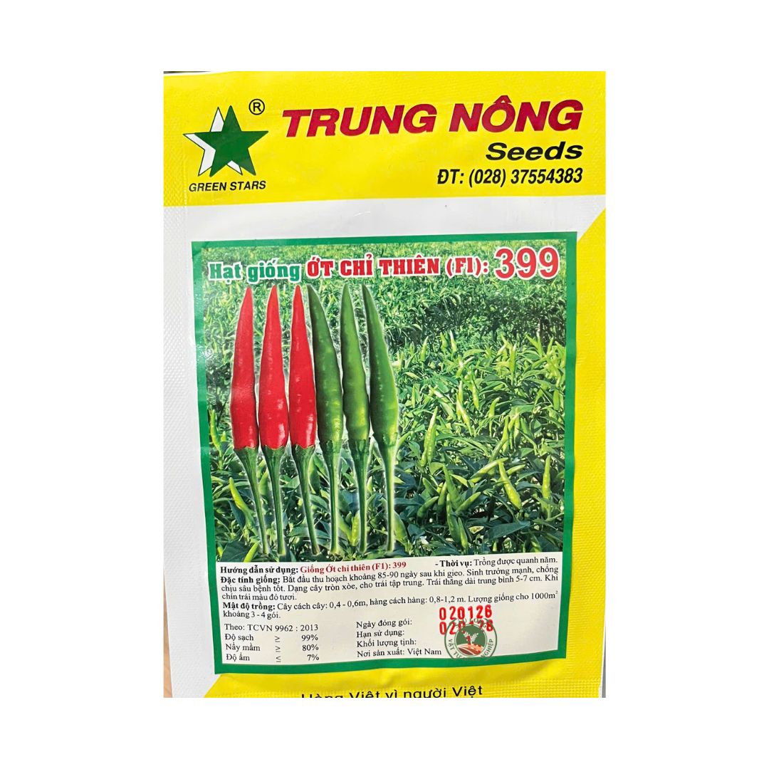 Gói 1G Hạt Giống Ớt Chỉ Thiên 399 – Hạt Giống Ớt Cay, Trái Đẹp, Dễ Trồng
