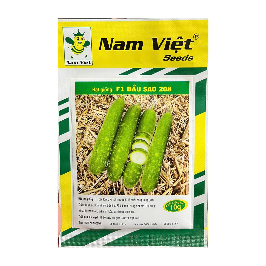 Hạt Giống F1 Bầu Sao 208 Nam Việt – Trái Dài 30cm, Nhiều Bóng Sao – Gói 10g