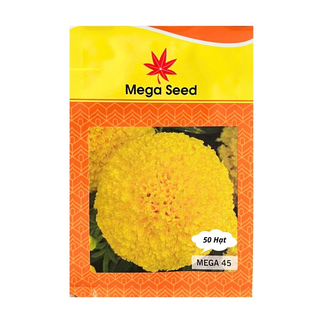 Gói 50 Hạt Giống Vạn Thọ Lùn F1 MEGA 45 – Vàng Chanh, Bông To, Cây Thấp – Mega Seed