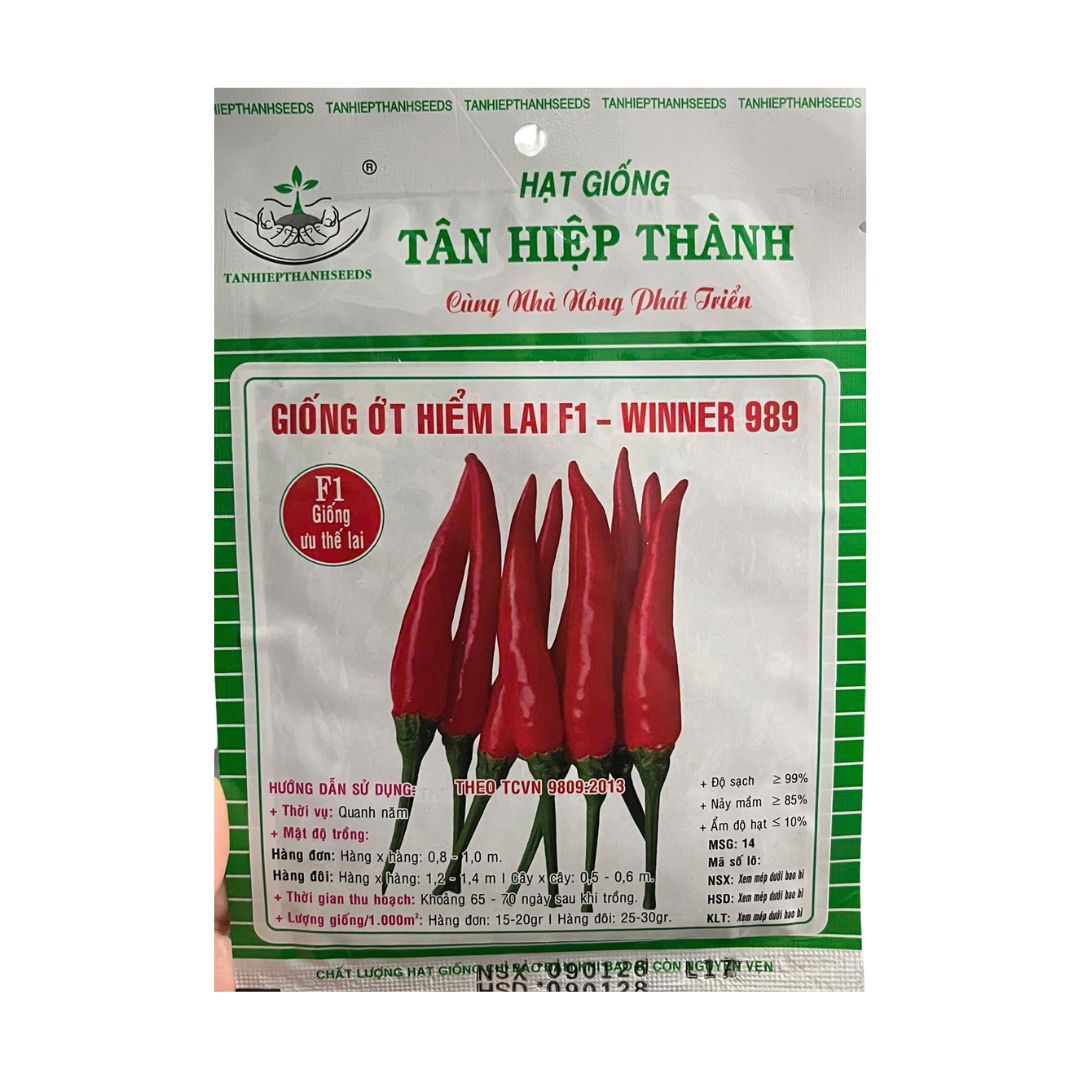 Hạt Giống Ớt Hiểm Lai F1 WINNER 989 Gói 5G – Trái Đẹp, Cay Nồng, Cây Khỏe, Sai Trái