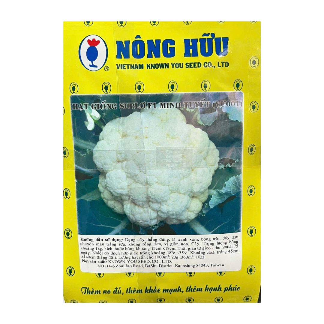 Gói 10GR Hạt Giống Súp Lơ Trắng Minh Tuyết – Bông Tròn Đầy, Màu Trắng Sữa, Giòn Non